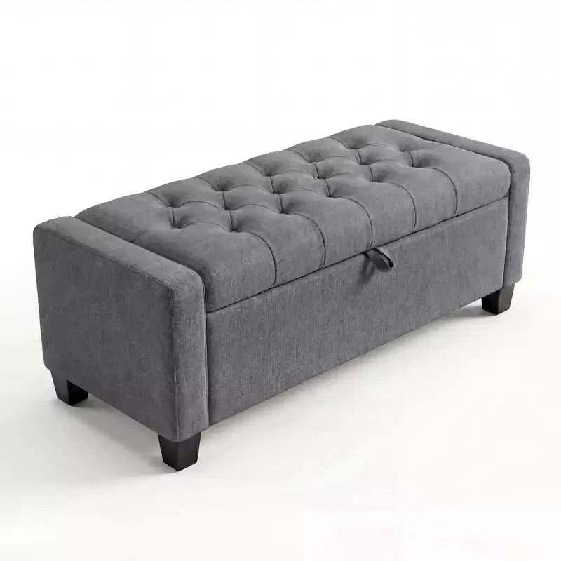 Banc de rangement ottoman de 129 cm avec charnière de sécurité à fermeture lente, banc rembourré capitonné pour chambre et salon, capacité de poids de 303 kg, 113 litres