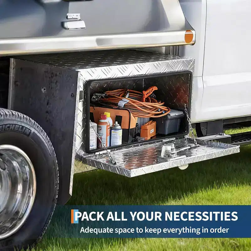 Boîte à outils sous plateau pour camion, coffre de rangement en aluminium strié verrouillable, loquet étanche en T
