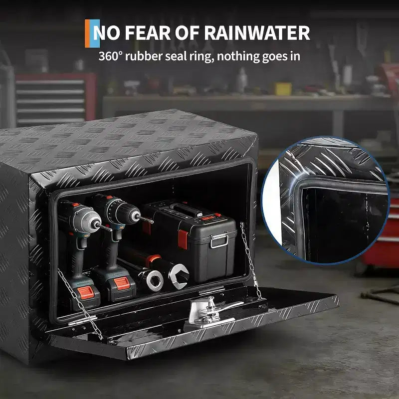 Boîte à outils sous plateau pour camion, coffre de rangement en aluminium strié verrouillable, loquet étanche en T
