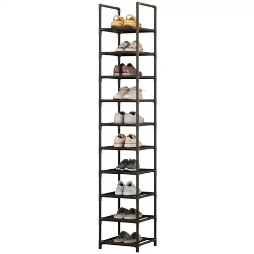 10-Tier Metal Shoe Rack Organizer  Space-Saving Tall Corner Shoe Storage Stand  Removable Fabric Shelves  Sturdy Metal Frame for Closet, Entryway