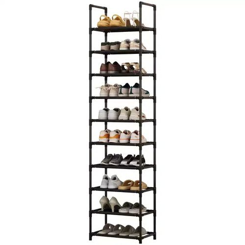 Étagère à chaussures métallique 10 niveaux Organisateur de chaussures d'angle haut et peu encombrant Étagères en tissu amovibles Cadre métallique robuste pour placard, entrée