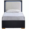 Passion Furniture Steeler Black and Gold Wood Frame Twin Panel Bed with LED Lighted Headboard