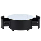 Table basse ronde moderne Whisen avec plateau en pierre frittée, 2 tiroirs et roulettes