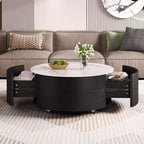 Whisen Modern Round Coffee Table with Sintered Stone Top, 2 Drawers & Rolling Casters