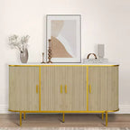 59 Meuble console cannelé moderne du milieu du siècle, buffet avec pieds en métal et grand espace de rangement, idéal pour la salle à manger, le salon
