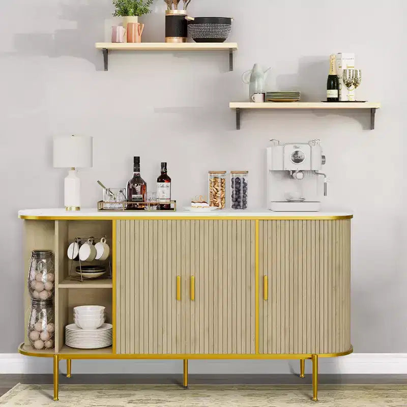 59 Meuble console cannelé moderne du milieu du siècle, buffet avec pieds en métal et grand espace de rangement, idéal pour la salle à manger, le salon