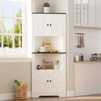 Farmhouse Small Floor Corner Storage Cabinet, Narrow Organizer Cabinet with Door & Adjustable Shelf, Ideal for Bathroom, Pantry and Living Room