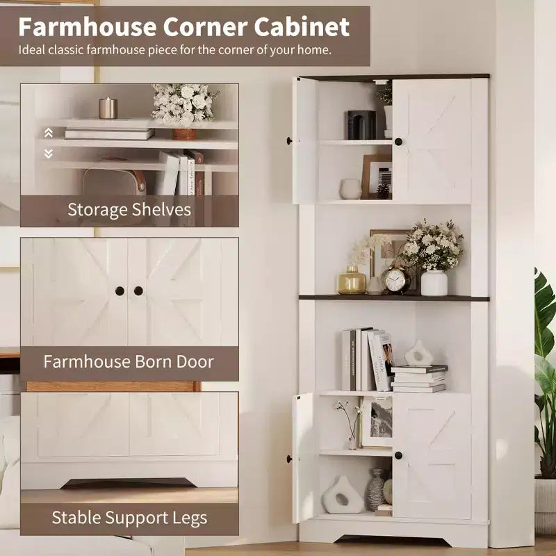 Meuble de rangement d'angle étroit de style Ferme, avec porte et étagère réglable, idéal pour la salle de bain, le garde-manger et le salon