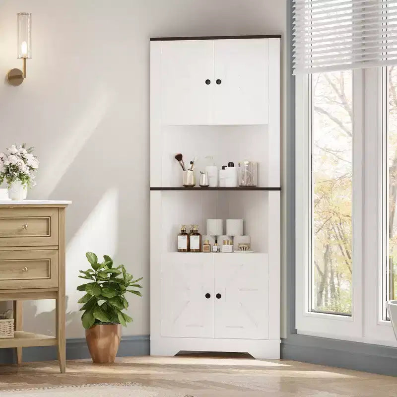 Meuble de rangement d'angle étroit de style Ferme, avec porte et étagère réglable, idéal pour la salle de bain, le garde-manger et le salon