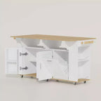 Famapy 63 Grande Station de Travail de Couture avec Roues Verrouillables, Extensions Abattantes, Table d'Artisanat en Chêne Blanc pour la Couture, le Quilting et les Arts Textiles