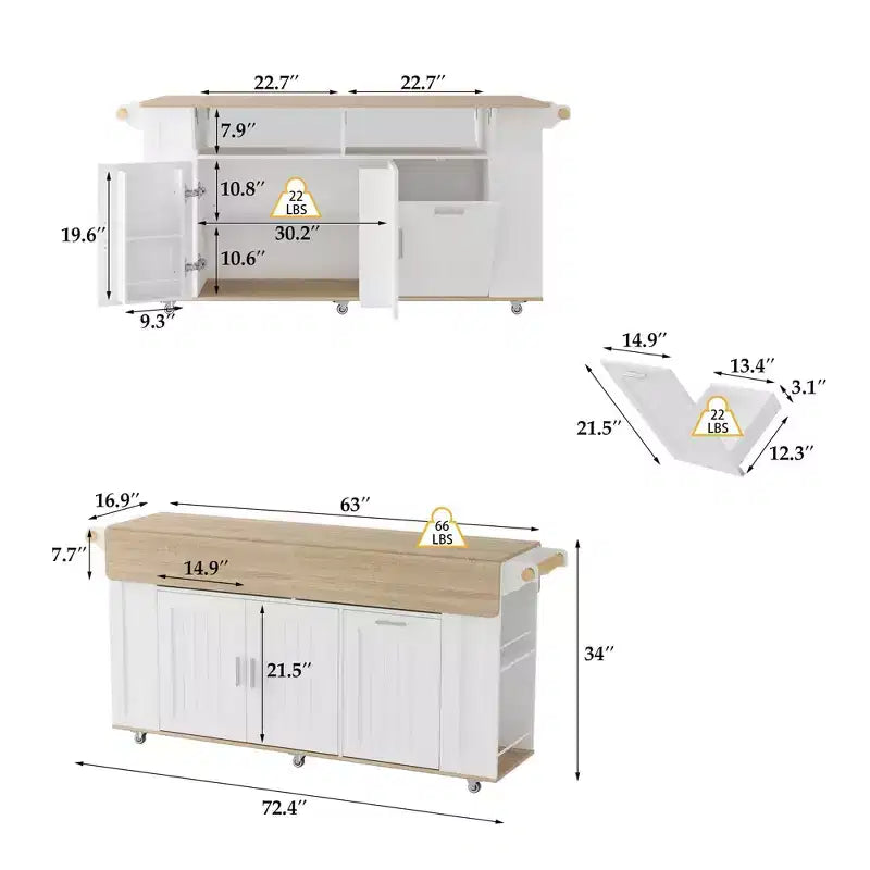 Famapy 63 Grande Station de Travail de Couture avec Roues Verrouillables, Extensions Abattantes, Table d'Artisanat en Chêne Blanc pour la Couture, le Quilting et les Arts Textiles