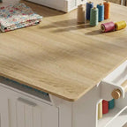 Famapy 63 Grande Station de Travail de Couture avec Roues Verrouillables, Extensions Abattantes, Table d'Artisanat en Chêne Blanc pour la Couture, le Quilting et les Arts Textiles