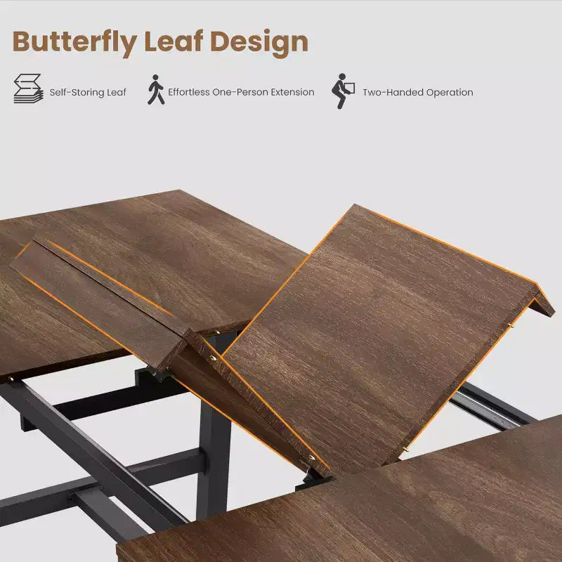 Table à manger industrielle extensible 63-83 po pour 6-8 personnes - Table de cuisine extensible avec cadre en métal robuste pour salle à manger, cuisine et fêtes