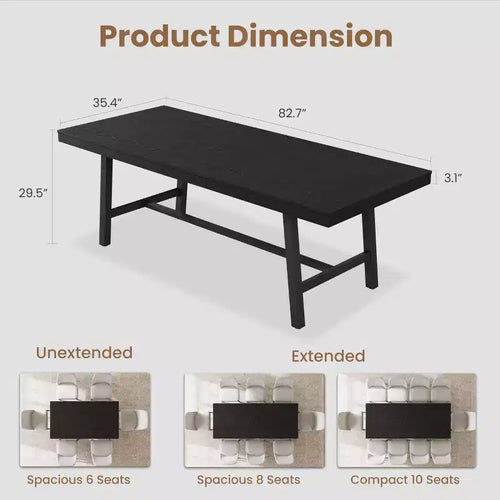 Table à manger industrielle extensible 63-83 po pour 6-8 personnes - Table de cuisine extensible avec cadre en métal robuste pour salle à manger, cuisine et fêtes