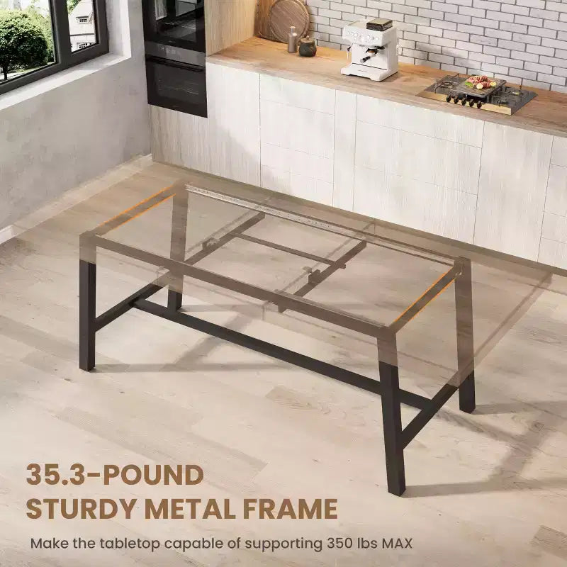 Table à manger industrielle extensible 63-83 po pour 6-8 personnes - Table de cuisine extensible avec cadre en métal robuste pour salle à manger, cuisine et fêtes