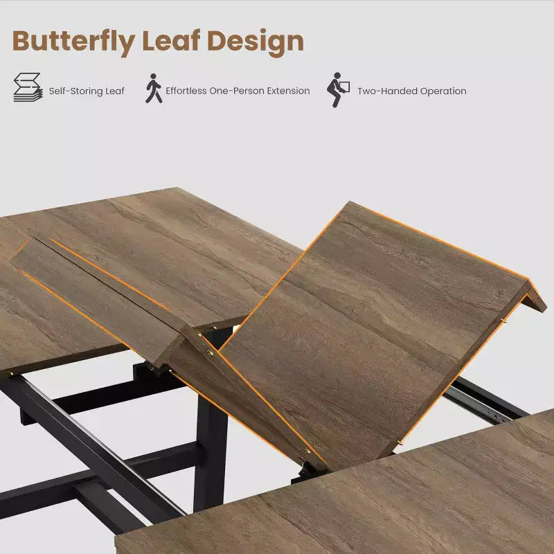 Table à manger industrielle extensible 63-83 po pour 6-8 personnes - Table de cuisine extensible avec cadre en métal robuste pour salle à manger, cuisine et fêtes