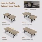 Table à manger industrielle extensible 63-83 po pour 6-8 personnes - Table de cuisine extensible avec cadre en métal robuste pour salle à manger, cuisine et fêtes