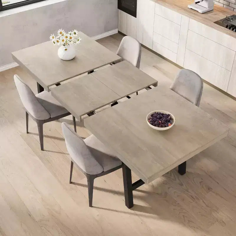 Table à manger industrielle extensible 63-83 po pour 6-8 personnes - Table de cuisine extensible avec cadre en métal robuste pour salle à manger, cuisine et fêtes