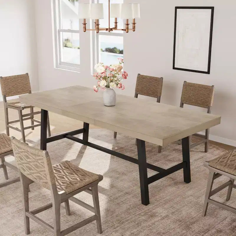 Table à manger industrielle extensible 63-83 po pour 6-8 personnes - Table de cuisine extensible avec cadre en métal robuste pour salle à manger, cuisine et fêtes