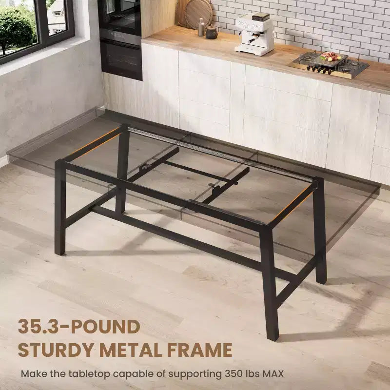 Table à manger industrielle extensible 63-83 po pour 6-8 personnes - Table de cuisine extensible avec cadre en métal robuste pour salle à manger, cuisine et fêtes