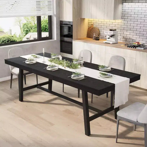 63-83 Extendable Industrial Dining Table for 6-8 People - Heavy Duty Metal Frame Expandable Kitchen Table for Dining Room, Kitchen & Parties