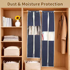 Housses de Vêtements en Coton et Lin de 120 cm, Lot de 3 Housses de Rangement Suspendues avec Fenêtre Transparente et Soufflet de 10 cm, Anti-Poussière Respirantes pour Costumes et Manteaux