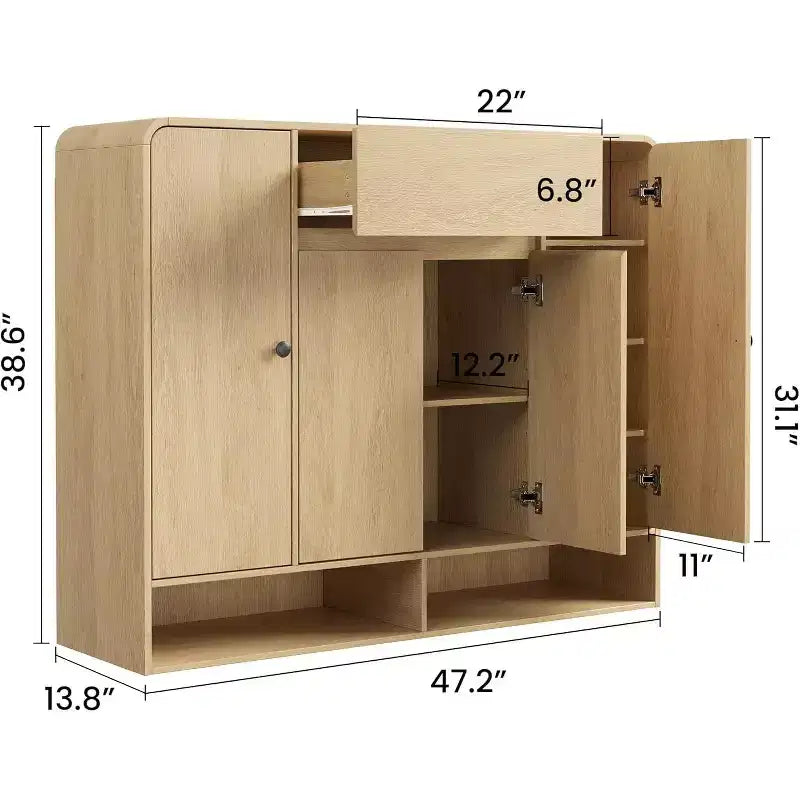 Meuble à chaussures de 120 cm avec 4 portes et 1 tiroir, organiseur à coins arrondis, armoire étroite de grande capacité pour couloir, salon