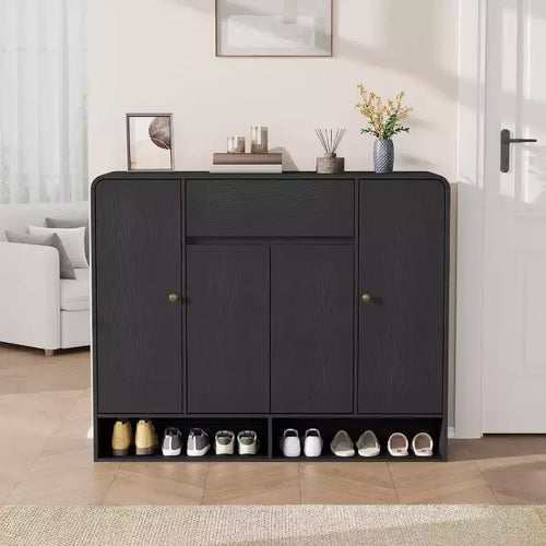 47.2 Inch Shoe Storage Cabinet with 4 Doors and 1 Drawer, Organizer with Rounded Corner, Narrow Large Capacity Cabinet for Hallway, Living Room