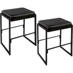 26-Inch Mid-Century Bar Stools Set of 2, Modern Synthetic Leather Counter Height Stools with Stitching for Kitchen Island, Dining Room & Home Bar