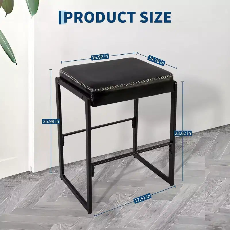 Lot de 2 tabourets de bar mi-century de 66 cm, tabourets de comptoir modernes en cuir synthétique avec surpiqûres pour îlot de cuisine, salle à manger et bar à domicile