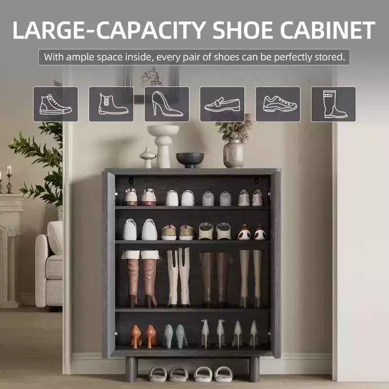 Meuble à chaussures Acekool 31,6 pouces avec porte nervurée, banc de rangement à 5 niveaux pour entrée