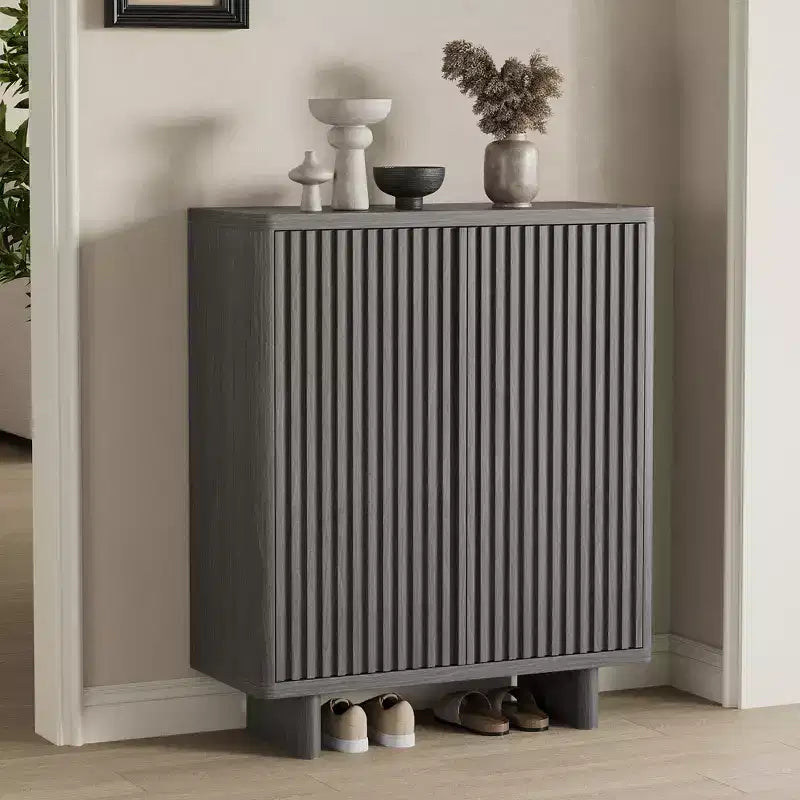 Meuble à chaussures Acekool 31,6 pouces avec porte nervurée, banc de rangement à 5 niveaux pour entrée