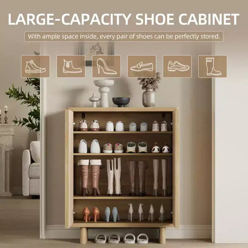 Meuble à chaussures Acekool 31,6 pouces avec porte nervurée, banc de rangement à 5 niveaux pour entrée