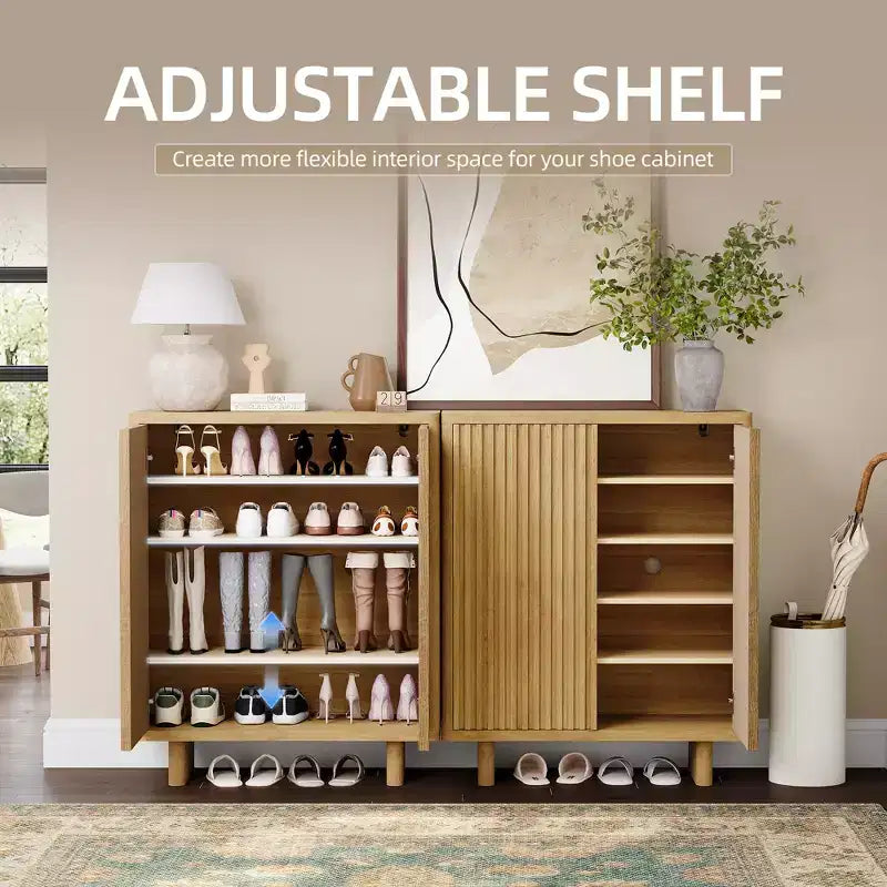 Meuble à chaussures Acekool 31,6 pouces avec porte nervurée, banc de rangement à 5 niveaux pour entrée