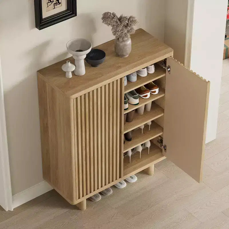 Meuble à chaussures Acekool 31,6 pouces avec porte nervurée, banc de rangement à 5 niveaux pour entrée