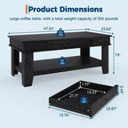 Table basse rustique en noyer pour salon - Table rectangulaire longue - Design robuste à quatre pieds - Tiroir et étagère ouverte de rangement