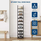 Étagère à chaussures métallique à 10 niveaux, range-chaussures haut et peu encombrant avec étagères en tissu amovibles pour placard, entrée, chambre à coucher