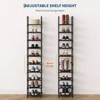 Étagère à chaussures métallique à 10 niveaux, range-chaussures haut et peu encombrant avec étagères en tissu amovibles pour placard, entrée, chambre à coucher