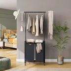 Chariot de tri de linge roulant avec tringle à repasser, étagère utilitaire métallique à 2 sections, roues verrouillables, panier multi-poches pour buanderie, chambre à coucher, salle de bain