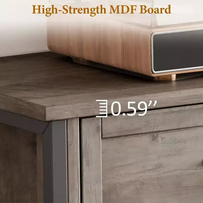 Meuble TV moderne du milieu du siècle de 64,6 po avec rangement, centre de divertissement avec colonnes romaines en métal et tiroir, table console TV pour salon
