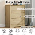 Commode haute en bois à 3 tiroirs, commode moderne avec rangement profond et plateau large, armoire de rangement longue pour chambre à coucher, salon, couloir et chambre d'enfant