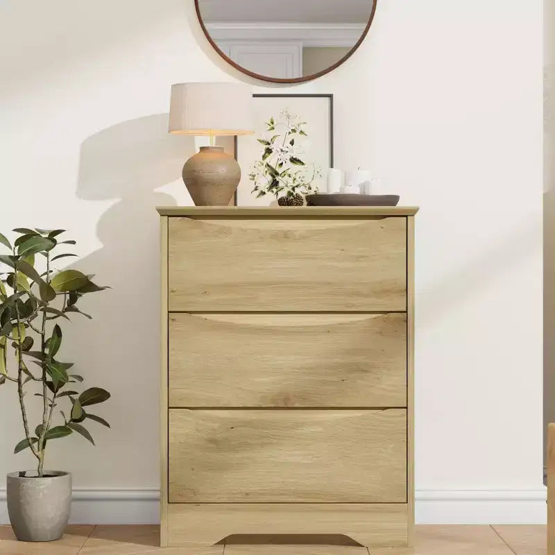 Commode haute en bois à 3 tiroirs, commode moderne avec rangement profond et plateau large, armoire de rangement longue pour chambre à coucher, salon, couloir et chambre d'enfant