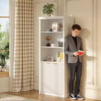 Bibliothèque haute à 5 niveaux avec portes et tiroir, 80 cm de large, étagère moderne autoportante, meuble de rangement réglable pour bureau à domicile ou salon