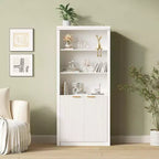 Bibliothèque haute à 5 niveaux avec portes et tiroir, 80 cm de large, étagère moderne autoportante, meuble de rangement réglable pour bureau à domicile ou salon
