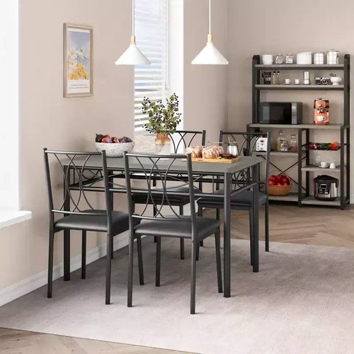 5 Piece Dining Table Set for 4, Rectangular Kitchen Table with Upholstered Chairs, Sturdy Metal Frame, Rustic Grey, for Modern Apartment/Dining Room