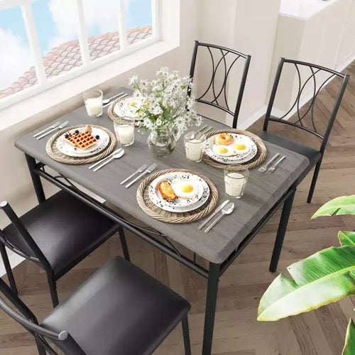 Ensemble de table à manger 5 pièces pour 4 personnes, table de cuisine rectangulaire avec chaises rembourrées, cadre en métal robuste, gris rustique, pour appartement/salle à manger moderne