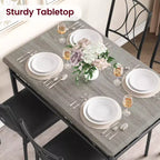 Ensemble de table à manger 5 pièces pour 4 personnes, table de cuisine rectangulaire avec chaises rembourrées, cadre en métal robuste, gris rustique, pour appartement/salle à manger moderne
