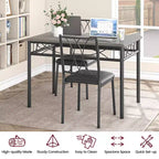 Ensemble de table à manger 5 pièces pour 4 personnes, table de cuisine rectangulaire avec chaises rembourrées, cadre en métal robuste, gris rustique, pour appartement/salle à manger moderne