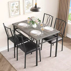 Ensemble de table à manger 5 pièces pour 4 personnes, table de cuisine rectangulaire avec chaises rembourrées, cadre en métal robuste, gris rustique, pour appartement/salle à manger moderne