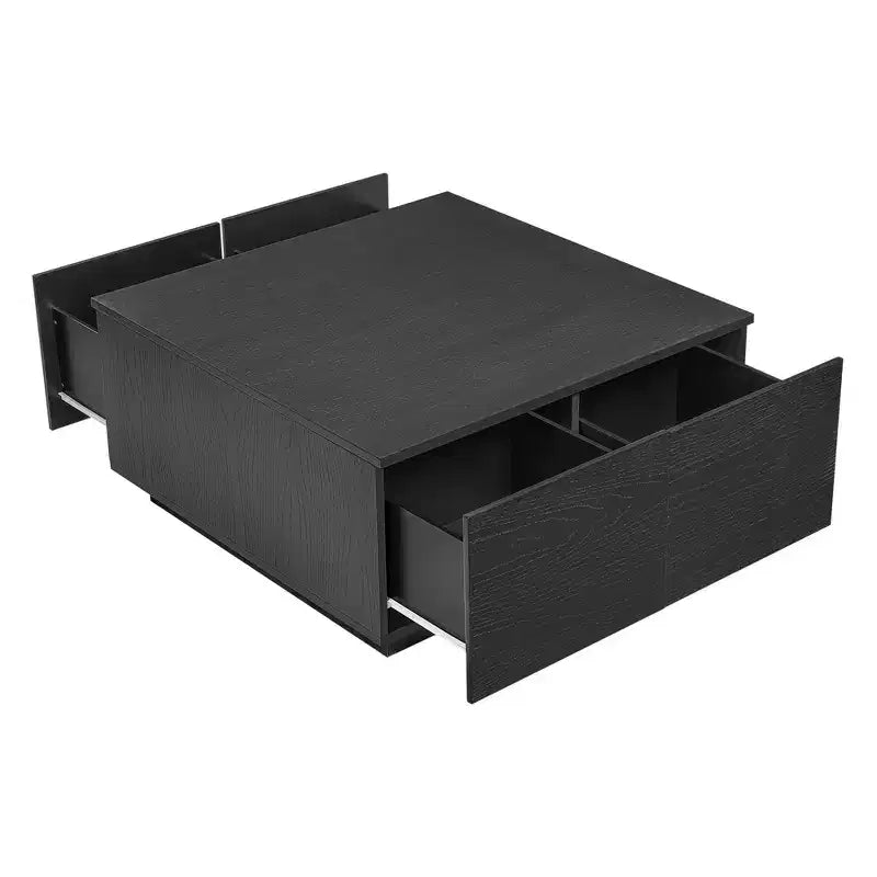 Table basse carrée Whisen en bois avec 4 tiroirs de rangement, finition classique pour salon